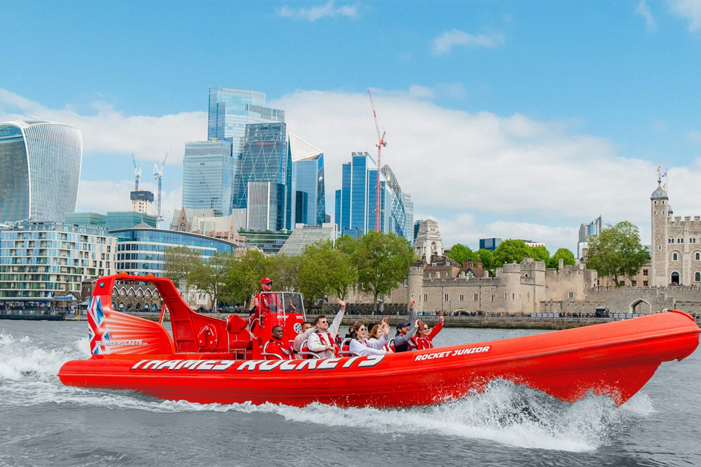Thames Speedboat Experience in London - Get ready for a thrilling adventure with the Thames Speedboat Experience in London! Hop onto a fast boat and race along the famous River Thames, passing by Big Ben, the London Eye, Tower Bridge, and more. Enjoy exciting twists, turns, and high speeds with fun music playing in the background. Your guide will share cool facts and stories about London as you ride. The journey starts with a slow cruise so you can take photos, then speeds up for real fun. Feel the wind in your hair and the splash of the river as you zoom across the water. Perfect for families, couples, and friends who love action and sightseeing, this is not just a boat ride — it’s an exciting way to see the city. Create amazing memories and enjoy one of the most fun experiences London has to offer Thames Speedboat Experience in London - Image 3 of 5