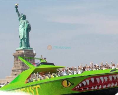 The Beast Speedboat Ride Experience in New York - The Beast Speedboat Ride Experience in New York offers a high-speed, adrenaline-pumping adventure on the Hudson River. Race past iconic landmarks like the Statue of Liberty and the Empire State Building at up to 45 mph aboard a powerful jet-powered speedboat. With stunning skyline views, thrilling twists and turns, and an energetic atmosphere, this unforgettable ride is perfect for thrill-seekers looking to experience New York City in a bold and exciting way. The Beast Speedboat Ride Experience in New York - Image 2 of 5