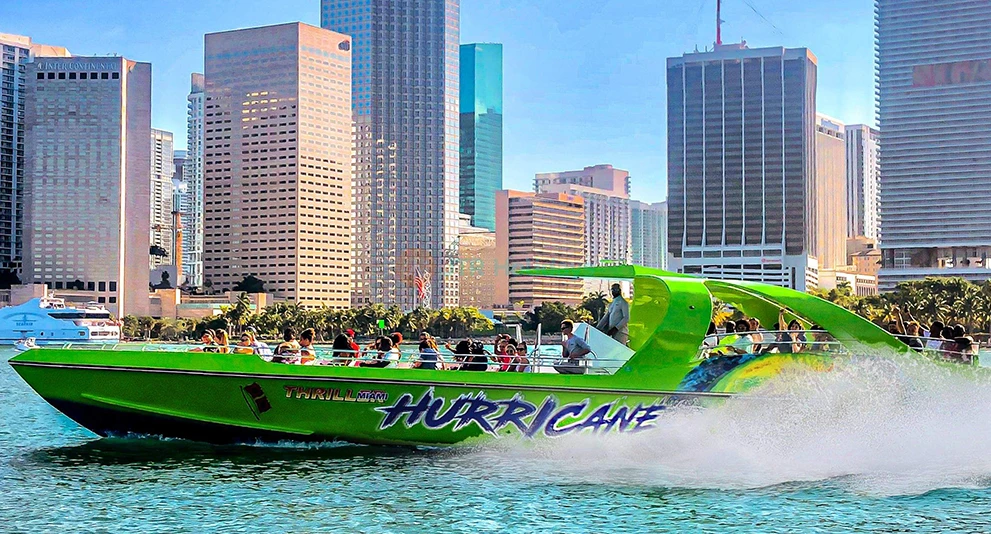 Thriller Miami Speedboat Adventures Tour - Feel the adrenaline on the Thriller Miami Speedboat Adventures Tour, a high-speed ride across Biscayne Bay past Star Island, Fisher Island, and the Miami skyline. Perfect for thrill-seekers and families, enjoy twists, turns, live narration, and celebrity home sightings. Multiple departures daily—book your Miami speedboat adventure today. Thriller Miami Speedboat Adventures Tour - Image 1 of 5