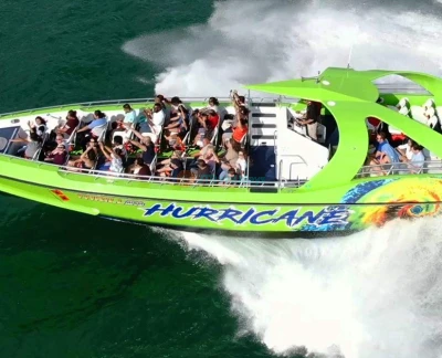 Thriller Miami Speedboat Adventures Tour - Feel the adrenaline on the Thriller Miami Speedboat Adventures Tour, a high-speed ride across Biscayne Bay past Star Island, Fisher Island, and the Miami skyline. Perfect for thrill-seekers and families, enjoy twists, turns, live narration, and celebrity home sightings. Multiple departures daily—book your Miami speedboat adventure today. Thriller Miami Speedboat Adventures Tour - Image 2 of 5