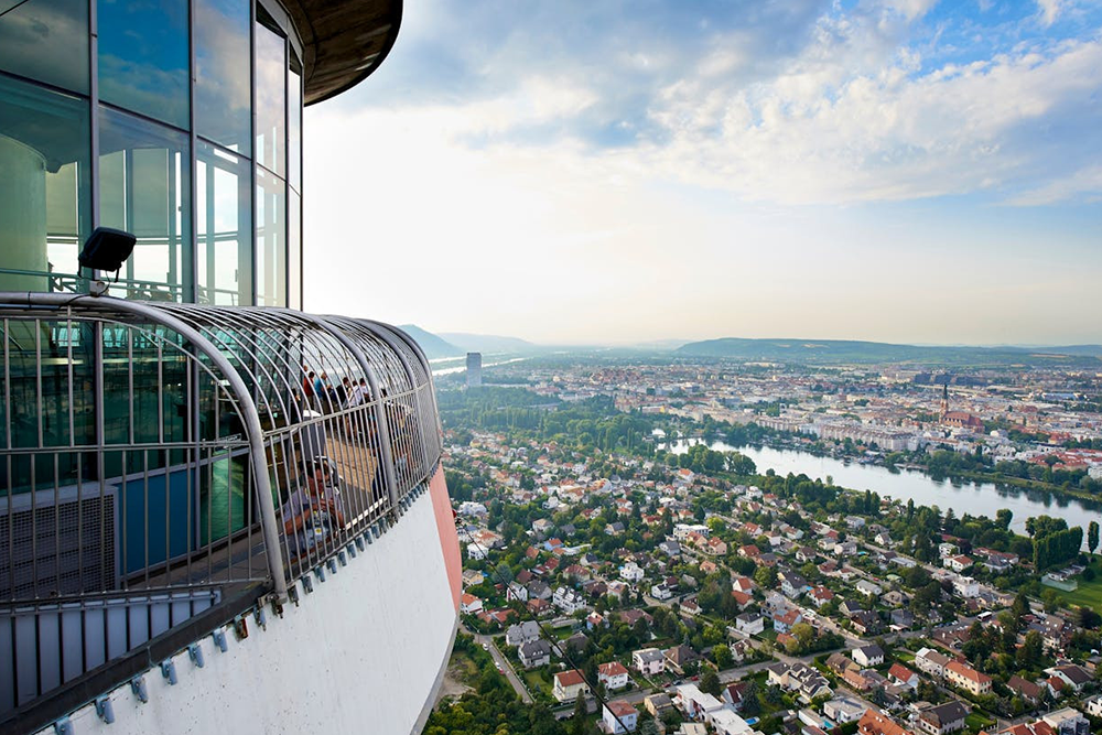 Danube Tower Ticket - Visit the Danube Tower in Vienna, Austria’s tallest landmark at 252 meters. Enjoy 360-degree panoramic views, a rotating restaurant, and indoor observation deck. A must-see attraction for sightseeing, photography, and unforgettable city views. Danube Tower Ticket - Image 1 of 5