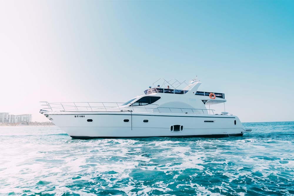 Yacht Rental Dubai - TISCK - 75FT - Book the ultimate luxury yacht rental in Dubai Marina with the 75FT TISCK yacht. Perfect for private yacht charters, corporate events, parties, and sunset cruises. Enjoy spacious decks, professional crew, Dubai skyline views, and optional BBQ catering. Reserve your Dubai yacht cruise now! Yacht Rental Dubai - TISCK - 75FT - Image 1 of 5