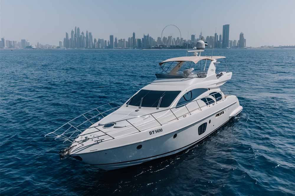 Luxury 55ft White Pearl Yacht Dubai Marina - Celebrate your Birthday on a Yacht, exclusive yachts, summer, club my Dubai, boats Dubai water sports marina beach, ocean vacation, Yacht Rental Dubai. This 55-foot boat is one of the most popular models of the famous brand, demonstrating impeccable style, uncompromising luxury and reasonable practicality at the same time. Luxury 55ft White Pearl Yacht Dubai Marina - Image 1 of 5
