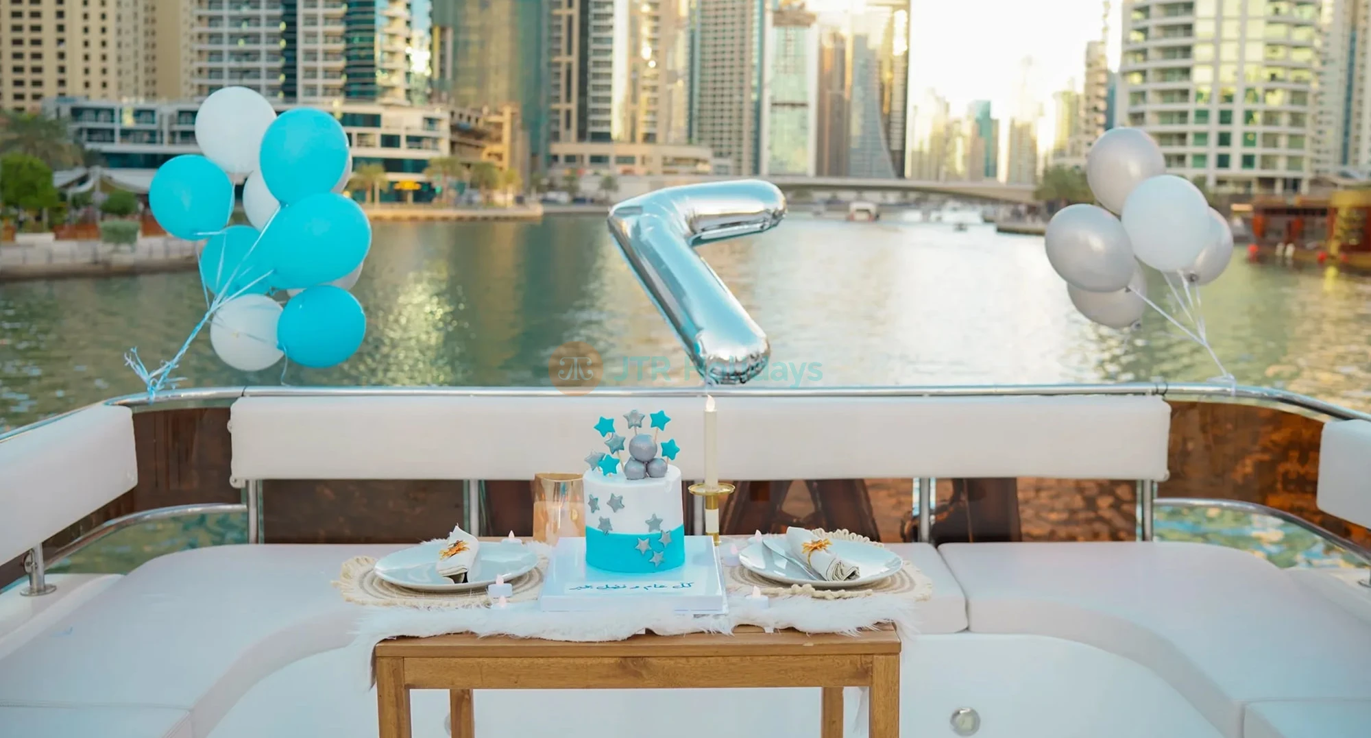 Yacht Birthday Party in Dubai - Luxury Yacht with Decoration and Cake - JTR Holidays