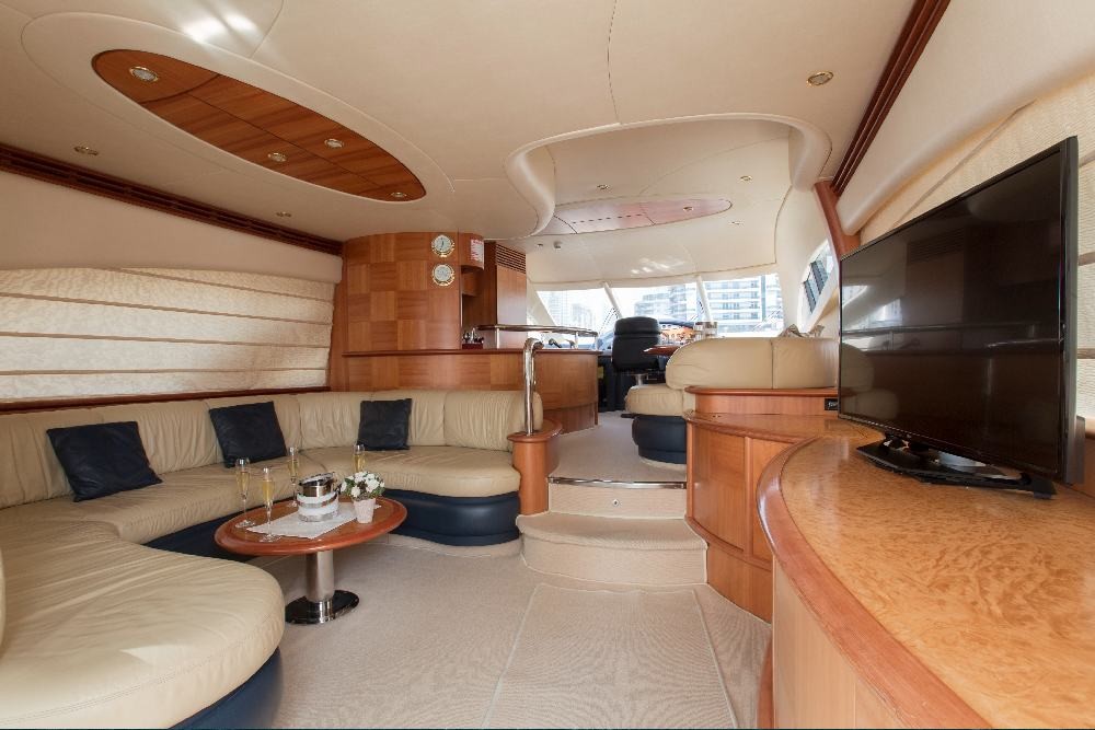 Luxury 62 Ft Yacht Ride Dubai Marina - Experience Luxury at every step with us. Come aboard our charter and experience the time of your life. Yacht Rental Dubai, yacht party. hire private luxury. This lavish Dubai Yacht starts from Dubai Marina Yacht Club. Explore the major landmarks like Palm Jumeirah Island, Atlantis the palm, Burj Al Arab, blue water, skyline, and beautiful private beaches. Luxury 62 Ft Yacht Ride Dubai Marina - Image 2 of 5