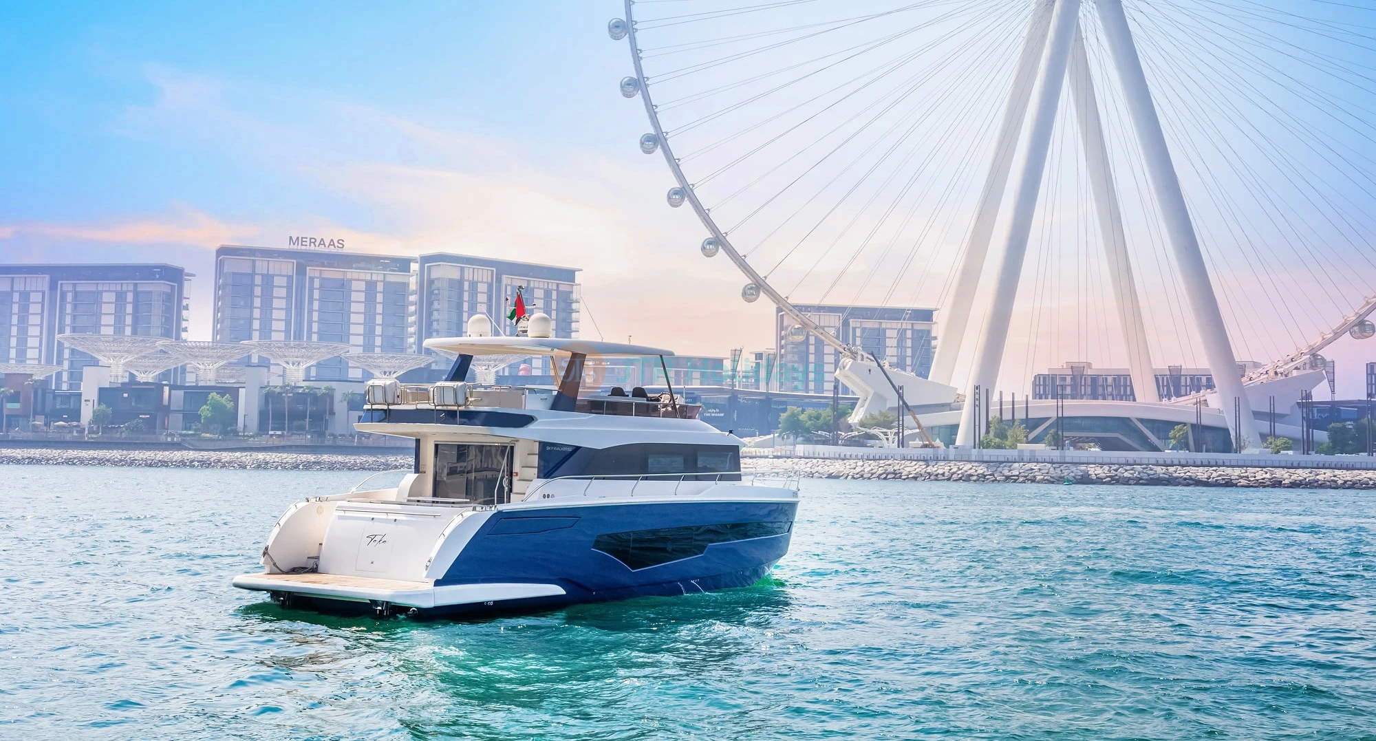 Dubai Luxury Sharing Yacht Tour - Marina Shared Yacht Tour With Meal - JTR Holidays - Explore Dubai Marina Skyline through our sharing basis yacht tours. Embark on an unforgettable journey starting from Dubai Harbour, where you'll have the opportunity to experience the beauty of Dubai's iconic landmarks and breathtaking views. Dubai Luxury Sharing Yacht Tour - Marina Shared Yacht Tour With Meal - JTR Holidays - Image 1 of 5