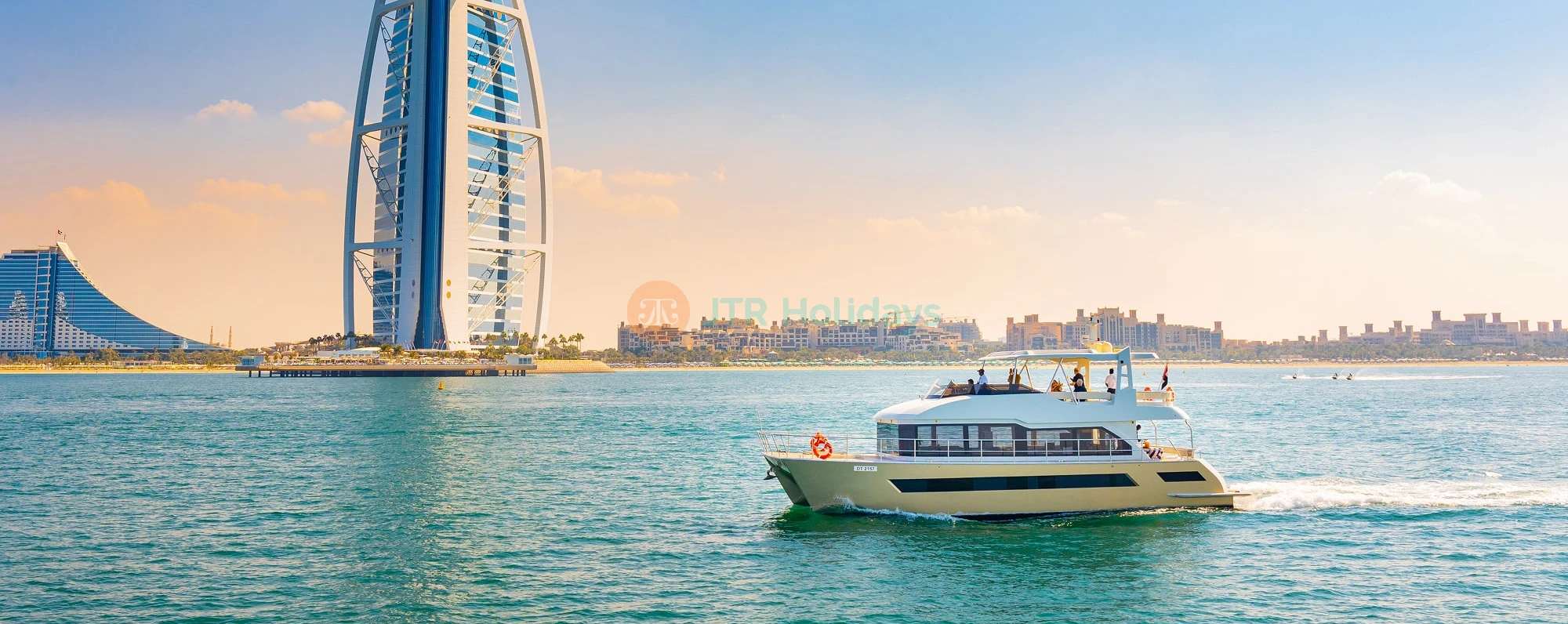 Dubai Luxury Sharing Yacht Tour - Marina Shared Yacht Tour With Meal - JTR Holidays - Explore Dubai Marina Skyline through our sharing basis yacht tours. Embark on an unforgettable journey starting from Dubai Harbour, where you'll have the opportunity to experience the beauty of Dubai's iconic landmarks and breathtaking views. Dubai Luxury Sharing Yacht Tour - Marina Shared Yacht Tour With Meal - JTR Holidays - Image 3 of 5