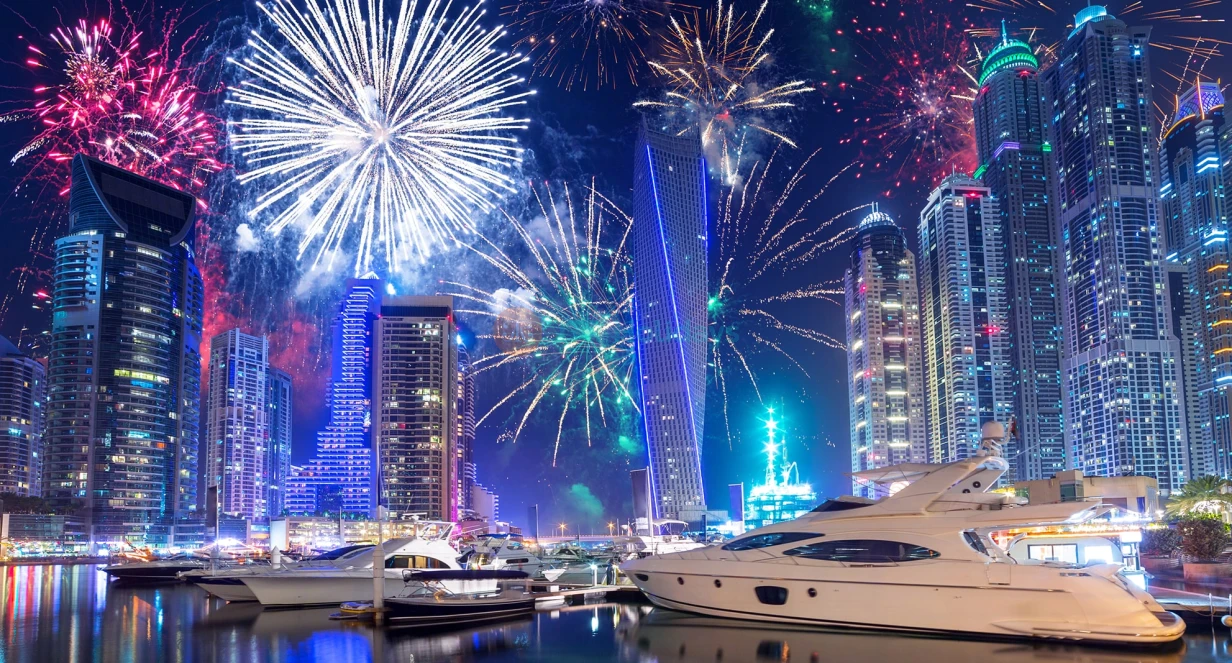 Dhow Cruise New Years Eve Dubai - Dubai New Year's Eve Cruise 2022 The best Party option to enjoy New Year's Eve this time with Dhow Dubai New Year's Eve Dinner. Enjoy a buffet dinner, live entertainment, and great views of the city. Dubai is absolutely spectacular during New Year’s Eve. Watch the city shimmering and gleaming in illuminations on this occasion and everywhere there are bustling parties, merriment and extravagant fireworks on the last evening of the year. Dhow Cruise New Years Eve Dubai - Image 1 of 5