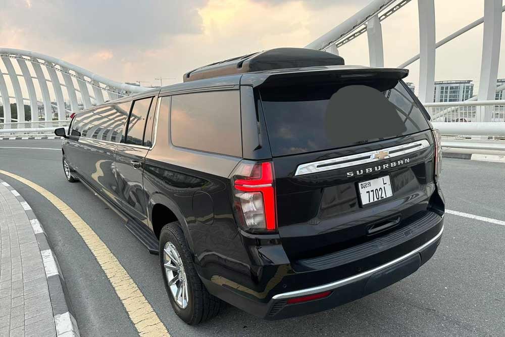 2024 Chevy Suburban Kohinoor Black Limousine (20 pax) - Explore Dubai in luxury with JTR Holidays' Limousine Tour! Experience the best deals for Limousine ride tours at unbeatable prices. Discover Limousine Rentals in Dubai with us 2024 Chevy Suburban Kohinoor Black Limousine (20 pax) - Image 4 of 5