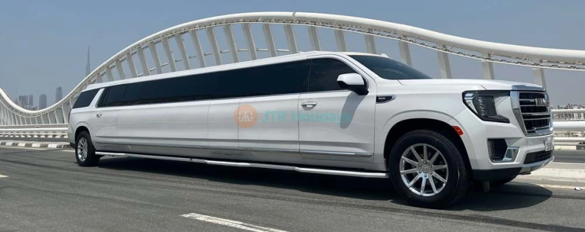 GMC Yukon Limousine Ride Dubai (18 Pax) - Limousine Ride Dubai, Make your trip memorable with a luxury limousine ride to explore Dubai. chauffeur service Dubai. There are many ways to explore Dubai. But nothing is better than a lavish ride to explore the world's most famous city. Choose from a number of luxury limousines and take a sightseeing ride in the city of gold. GMC Yukon Limousine Ride Dubai (18 Pax) - Image 4 of 5