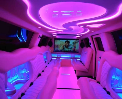Pink Panther GMC Limo Dubai - (20 Pax) - Make your trip memorable with a luxury limo Dubai to explore the city. There are many ways to explore Dubai. But nothing is better than a lavish limo ride to explore the world's most famous city. Choose from a number of luxury limousines and take a perfect sightseeing limo ride in the city of gold. Pink Panther GMC Limo Dubai - (20 Pax) - Image 5 of 5