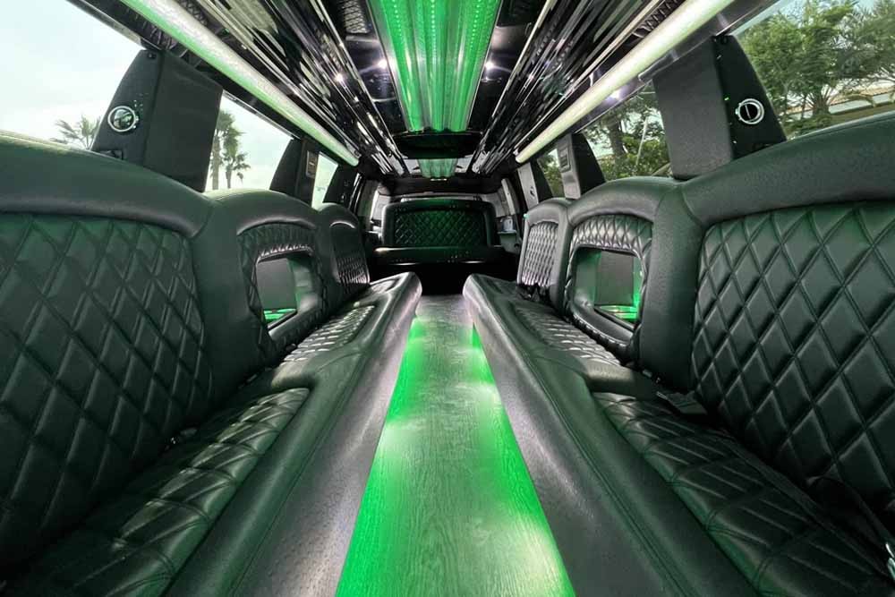 Cadillac Escalade White Panther - (21 Pax) - The stretch limousine Dubai ride is one of the most favorite rides for all visitors from all around the world. It’s a perfect way to take one of the most luxurious rides with your friends and family and explore the main highlights of Dubai. Limousine Dubai is highly recommended for couples, family and group events. These luxury limousines are specially designed for such events as a proposal, honeymoon couple, birthday parties and other special occasions like valentine's day. Cadillac Escalade White Panther - (21 Pax) - Image 2 of 5