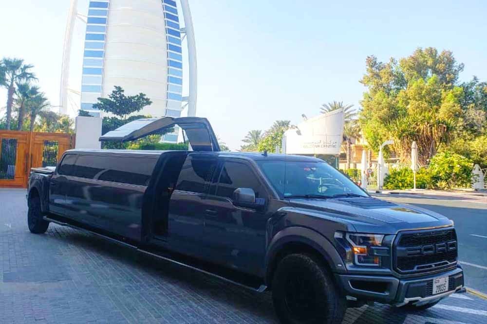 Ford Raptor Limo Dubai (21 Pax) - Enjoy a memorable ride in Dubai in our newly Ford Raptor Limo. Nothing is better than a lavish ride to explore the world's most famous city. Limo Ride in Dubai is highly recommended for special events like birthday, honeymoon couples, and a marriage proposal. Ford Raptor Limo Dubai (21 Pax) - Image 3 of 5