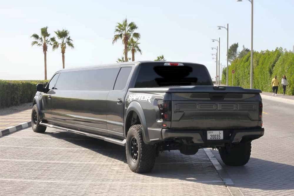 Ford Raptor Limo Dubai (21 Pax) - Enjoy a memorable ride in Dubai in our newly Ford Raptor Limo. Nothing is better than a lavish ride to explore the world's most famous city. Limo Ride in Dubai is highly recommended for special events like birthday, honeymoon couples, and a marriage proposal. Ford Raptor Limo Dubai (21 Pax) - Image 4 of 5