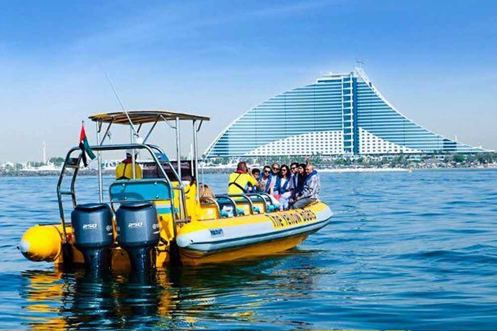 Yellow Boat Tour Dubai - Yellow Boat Dubai is one of the most memorable sightseeing tour in Dubai. Experience the thrill of Yellow Boat Dubai's exhilarating tours and discover the beauty of Dubai's iconic landmarks from the water. Get ready for an unforgettable adventure as you sail past Burj Al Arab, Palm Jumeirah, and more. Book now and embark on a journey that will leave you with lasting memories. Don't miss out on this incredible experience Yellow Boat Tour Dubai - Image 1 of 5
