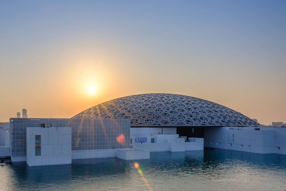 Louvre Museum Abu Dhabi - The Louvre Abu Dhabi is an art and civilization museum, located in Abu Dhabi, United Arab Emirates. The museum was inaugurated on 8 November 2017 by French President Emmanuel Macron and United Arab Emirates Vice President Mohammed bin Rashid Al Maktoum and Crown Prince of Abu Dhabi Mohammed bin Zayed Al Nahyan. Louvre Museum Abu Dhabi - Image 2 of 5