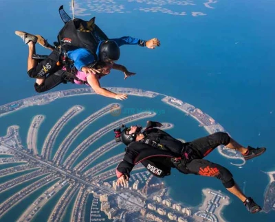 Skydive Dubai - A tandem skydive is the quickest and easiest way to experience the thrill of freefall at over 120 miles per hour, while securely harnessed to one of our experienced and accomplished instructors. Adrenaline enthusiasts can live this adventure at our two world-class locations, the Palm Dropzone and the Desert Dropzone. Skydive Dubai - Image 2 of 5