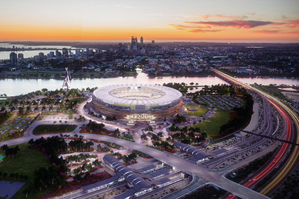 Optus Stadium in Perth - Optus Stadium in Perth is a world-class sports and entertainment venue, hosting major events including football, cricket, rugby, soccer, and concerts. With a capacity of 60,000, it offers modern facilities, easy access from the city, and an unforgettable experience for fans and visitors. Optus Stadium in Perth - Image 1 of 5