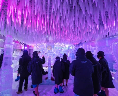 Chillout Ice Lounge Dubai - The Chillout Lounge Dubai is the first ice lounge in the Middle East. A place which is spellbinding with its ice sculptures, ice seating and tables and a uniquely illuminated interior, all at a subzero temperature. The lounge serves hot soups, sandwiches, juices, hot chocolates, coffee, tea and a variety of deserts, mock-tails, and confectionary, making it the first of its kind in the world to serve hot food & beverages. Chillout Ice Lounge Dubai - Image 2 of 5