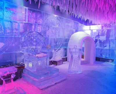 Chillout Ice Lounge Dubai - The Chillout Lounge Dubai is the first ice lounge in the Middle East. A place which is spellbinding with its ice sculptures, ice seating and tables and a uniquely illuminated interior, all at a subzero temperature. The lounge serves hot soups, sandwiches, juices, hot chocolates, coffee, tea and a variety of deserts, mock-tails, and confectionary, making it the first of its kind in the world to serve hot food & beverages. Chillout Ice Lounge Dubai - Image 5 of 5