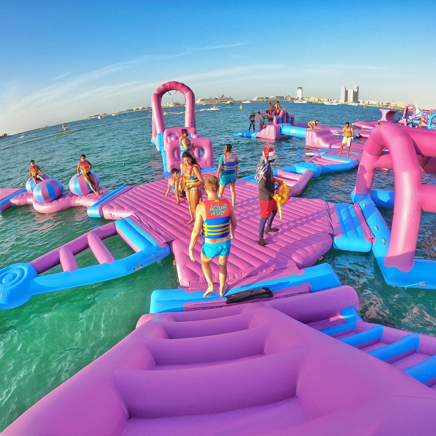 Aqua Fun Water Park Dubai - Aqua Fun Water Park is the largest inflatable park in the world including 72+ obstacles to enjoy. An experience that always turns into a unique memory when coming to Dubai. Experience and enjoy your time in Dubai with epic fun under the sun. Aqua Fun Water Park Dubai - Image 3 of 5