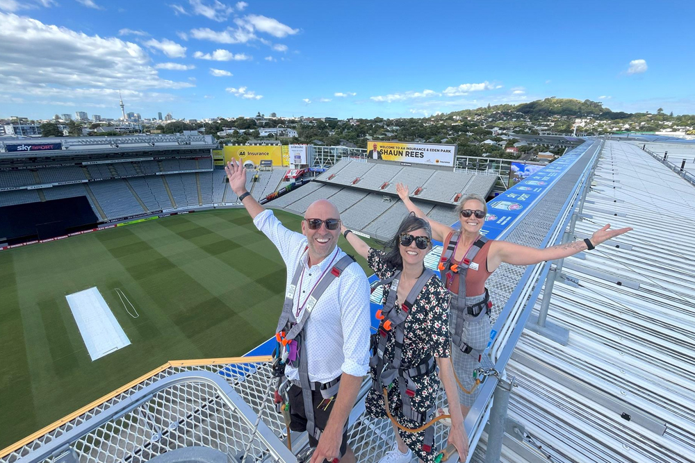 Sky Sport Rooftop Walk - Eden Park - Experience the thrill of the Sky Sport Rooftop Walk at Eden Park, Auckland’s iconic stadium. Take in breathtaking 360-degree views of the city skyline, volcanic landscapes, and the famous No. 1 field. Capture unforgettable moments from the lean-out platform, perched 34 meters above the turf. Perfect for adventurers, team-building events, or unique gifts. Discover Auckland from a whole new perspective. Sky Sport Rooftop Walk - Eden Park - Image 4 of 5