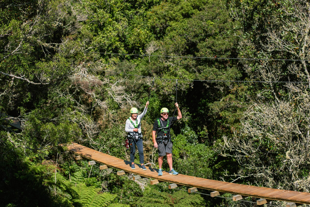 Rotorua Zipline Experience over Okere Falls - Embark on the Rotorua Zipline Experience over Okere Falls for 2.5 hours of adrenaline and natural beauty. Soar across 610 meters of ziplines, traverse a thrilling swing bridge, and explore enchanting boardwalks. Take in breathtaking views of the Kaituna River's waterfalls while enjoying an unforgettable adventure in Rotorua's lush landscapes. Rotorua Zipline Experience over Okere Falls - Image 3 of 5