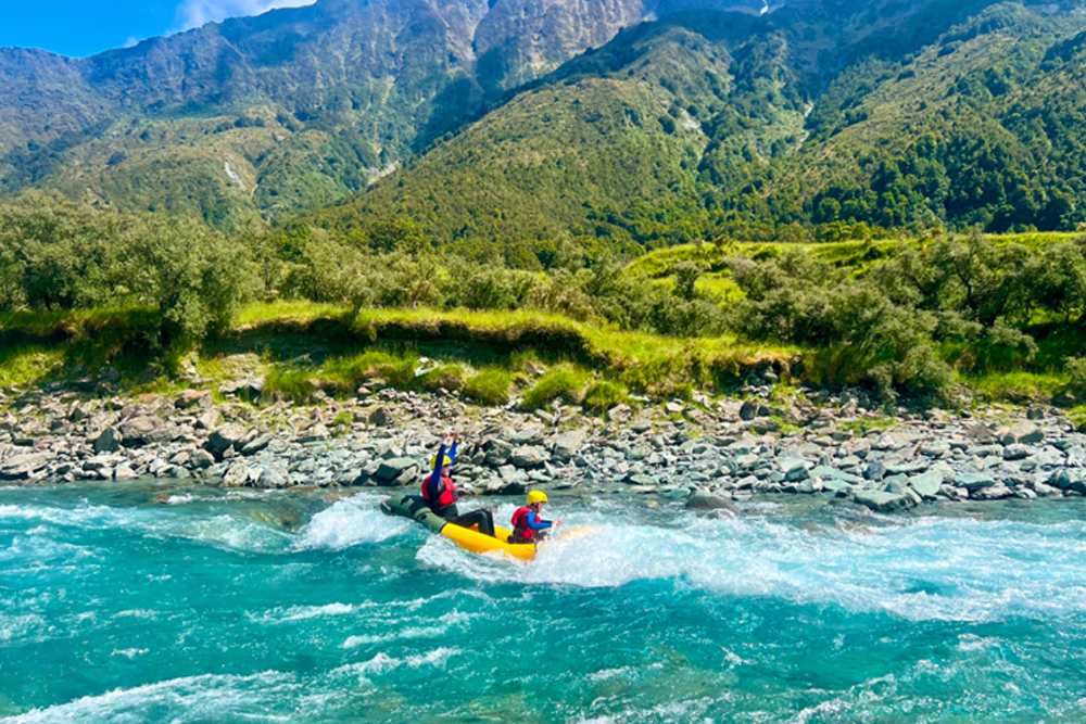 Packraft Wanaka - Experience an exciting packrafting adventure in Wanaka, where you’ll get exclusive access to the stunning Matukituki River. Paddle through turquoise waters, surrounded by breathtaking mountains, glaciers, and ancient beech forests. With local guides and high-quality rafts and gear, you’re in for an unforgettable outdoor experience. Enjoy the beauty and serenity of nature as you explore the incredible scenery of Wanaka on this unique adventure. Packraft Wanaka - Image 1 of 5
