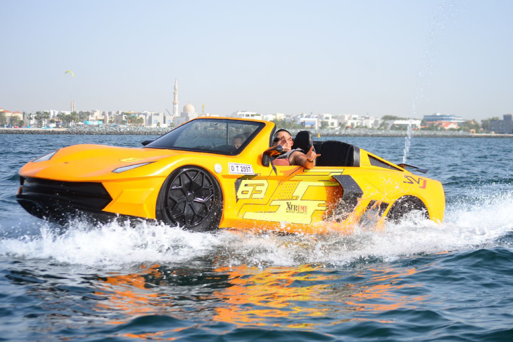 Xtreme Jet Car Dubai - Experience the thrill of Xtreme Jet Car Dubai, where you can drive a car on water and speed across the waves in style. Xtreme Jet Car Dubai offers a unique and luxurious ride with comfortable seating and a sleek design. Enjoy breathtaking views of Burj Al Arab and Atlantis, The Palm while cruising the coastline. Whether you're a thrill-seeker or a first-time rider, Xtreme Jet Car Dubai guarantees an unforgettable adventure. Book your ride today and discover the excitement of Xtreme Jet Car Dubai on the stunning waters of Dubai! Xtreme Jet Car Dubai - Image 1 of 5