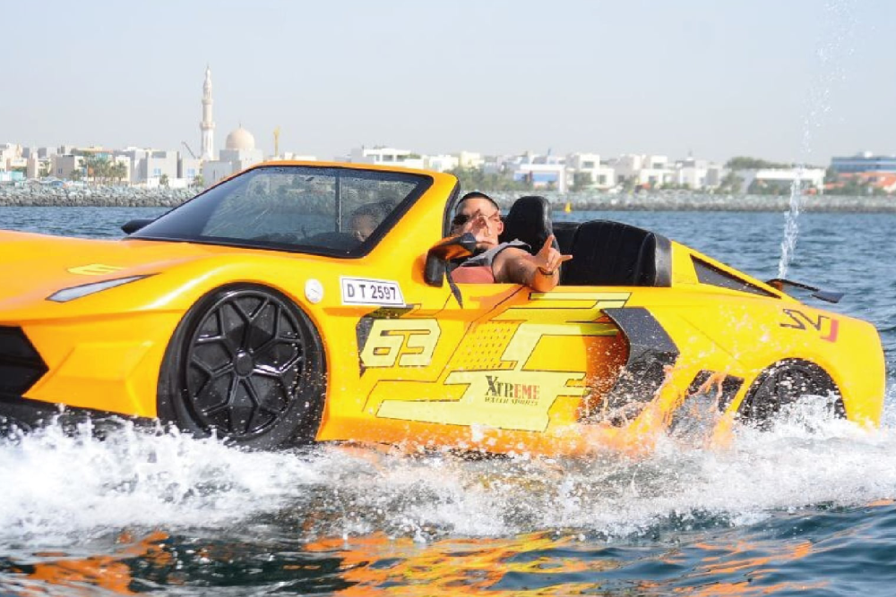 Xtreme Jet Car Dubai - Experience the thrill of Xtreme Jet Car Dubai, where you can drive a car on water and speed across the waves in style. Xtreme Jet Car Dubai offers a unique and luxurious ride with comfortable seating and a sleek design. Enjoy breathtaking views of Burj Al Arab and Atlantis, The Palm while cruising the coastline. Whether you're a thrill-seeker or a first-time rider, Xtreme Jet Car Dubai guarantees an unforgettable adventure. Book your ride today and discover the excitement of Xtreme Jet Car Dubai on the stunning waters of Dubai! Xtreme Jet Car Dubai - Image 5 of 5