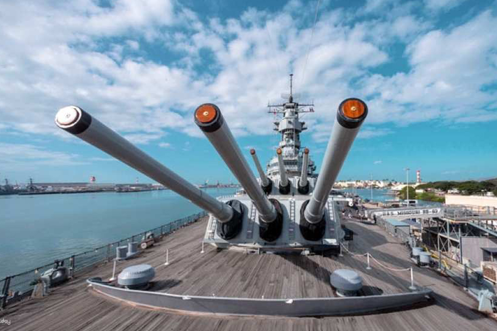 Battleship Missouri Memorial in Hawaii - Step aboard the Battleship Missouri Memorial in Hawaii and explore the legendary "Mighty Mo." Walk the historic decks where World War II ended and see powerful naval guns up close. Discover life at sea through immersive exhibits and guided tours. Get your Battleship Missouri Memorial ticket for an unforgettable journey through history! Battleship Missouri Memorial in Hawaii - Image 1 of 5
